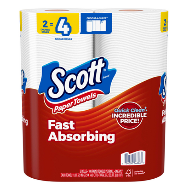 $.50 Off (1) Scott 2pk Double Roll Paper Towel