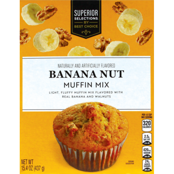 Save $1.00 off 2 Superior Selection by Best Choice MUFFIN MIX – CHOCOLATE OR BANANA NUT – 15.4 ozr 18.25 oz