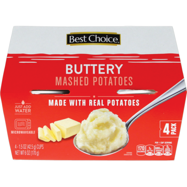 Save $1.00 off Best Choice 4PK MICROWAVEABLE MASHED POTATOES - 6 oz